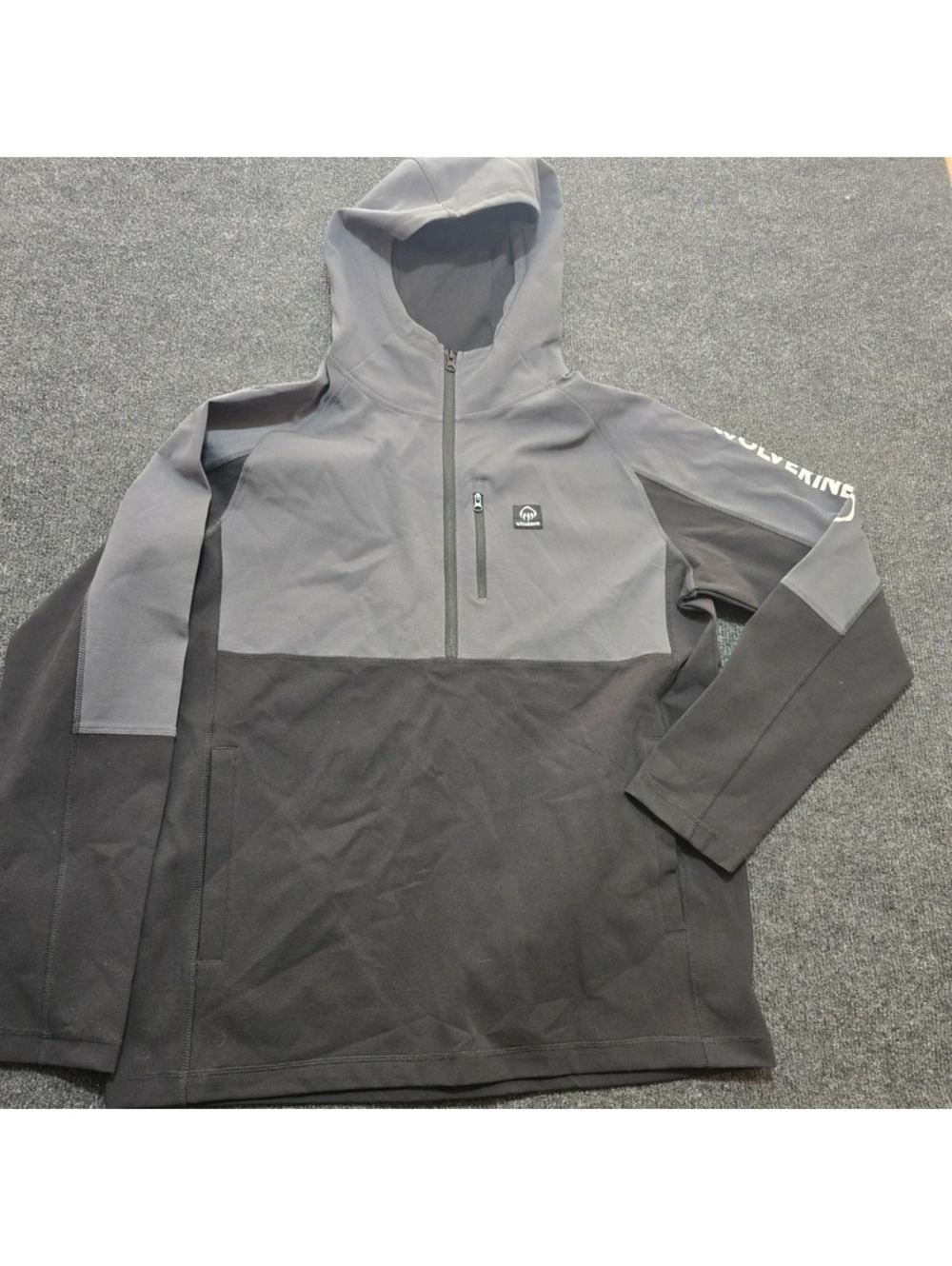 Wolverine Mens L Quarter Zip Hoodie RARE Corporate Design Sample Gray Black